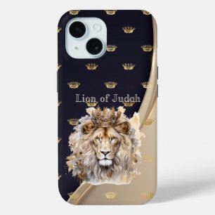 Funda Para iPhone 15 Fe Chic León de Judá Beige Azul Oro Coronas