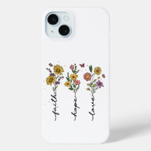 Funda Para iPhone 15 Mini "Fe, esperanza, amor" Trío Floral