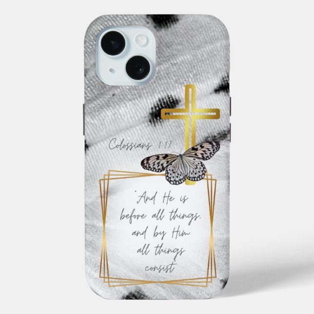 Funda De Case-Mate Para iPhone Fe Moderna Cruz Dorada Mariposa Blanco Negro (Reverso )