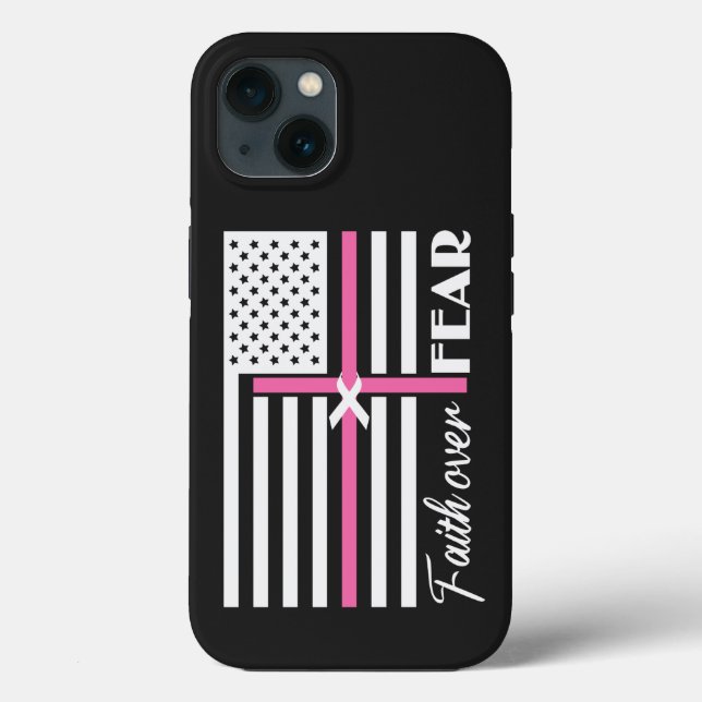 Funda De Case-Mate Para iPhone Fe sobre miedo Bandera de la Cruz Rosa (Reverso )