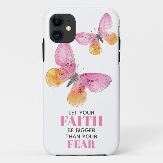 Funda De Case-Mate Para iPhone Fe sobre miedo mariposas rosadas Estuche de teléfo (Reverso)