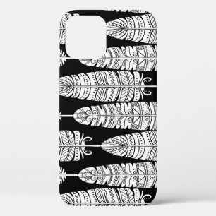 Funda Para iPhone 12 Feathers boho: patrón blanco y negro