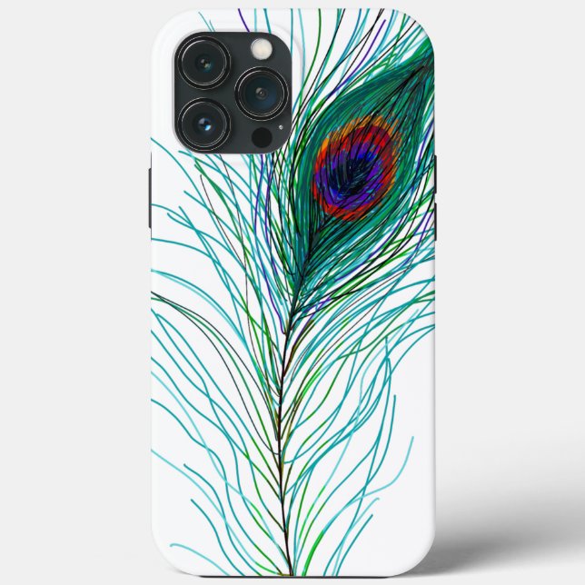 Funda De Case-Mate Para iPhone Feathers Peacock dibujado a mano (Reverso )