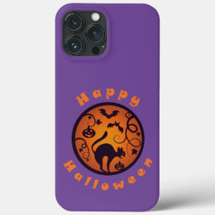 Funda Para iPhone 13 Pro Max Felices arañas y murciélagos de gatos negros en la