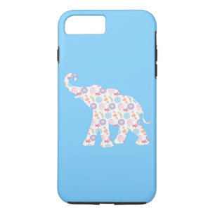 Funda Para iPhone 8 Plus/7 Plus Felices Flores De Patrón De Arte Elefante Único