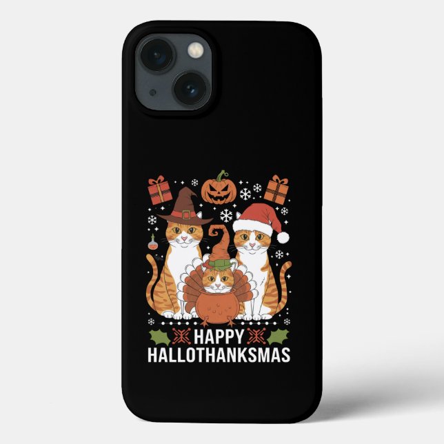 Funda De Case-Mate Para iPhone Felices Hallothanksmas Gatos Halloween Navidad  (Reverso)