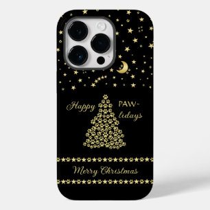 Funda Para iPhone 14 Pro De Case-Mate Felices Pawlidays, árbol de navidad Gold brillante