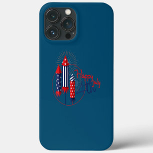 Funda Para iPhone 13 Pro Max Feliz 4 de julio hombres mujeres fuegos artificial