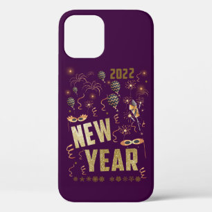 Funda Para iPhone 12 Pro Feliz Año Nuevo 2022, fiesta de Purpurina de oro d