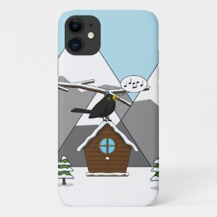 Funda Para iPhone 11 Feliz Canto de Blackbird en el paisaje invernal