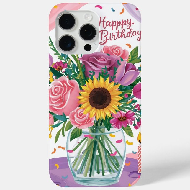 Funda De Case-Mate Para iPhone Feliz Cumpleaños  (Happy Birthday with decorated flowers iPhone cases!)