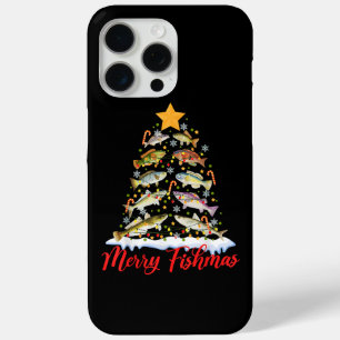 Funda Para iPhone 15 Pro Max Feliz Fishmas Luces Divertidas de Navidad del Árbo