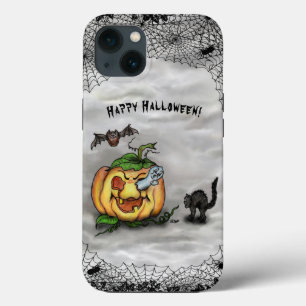 Funda Para iPhone 13 Feliz Halloween con la calabaza de gatos fantasma