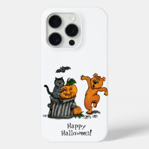 Funda Para iPhone 15 Pro ¡Feliz Halloween! Gato Murciélago Perro y Araña