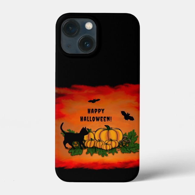 Funda De Case-Mate Para iPhone Feliz Halloween, Gato Negro, Bat y Calabaza (Reverso )