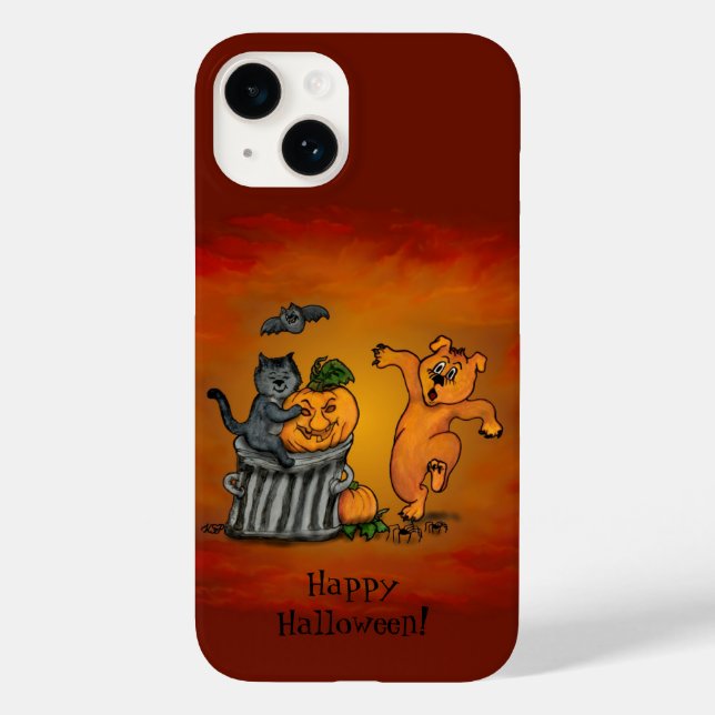 Funda De Case-Mate Para iPhone ¡Feliz Halloween! Perro de gato y araña (Reverso )