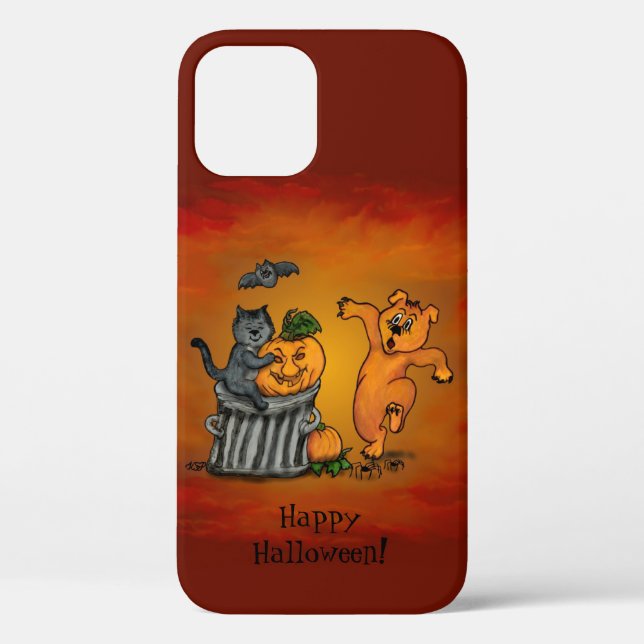 Funda De Case-Mate Para iPhone ¡Feliz Halloween! Perro de gato y araña (Reverso )