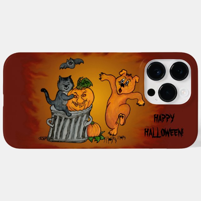Funda De Case-Mate Para iPhone ¡Feliz Halloween! Perro de gato y araña (Reverso (Horizontal))