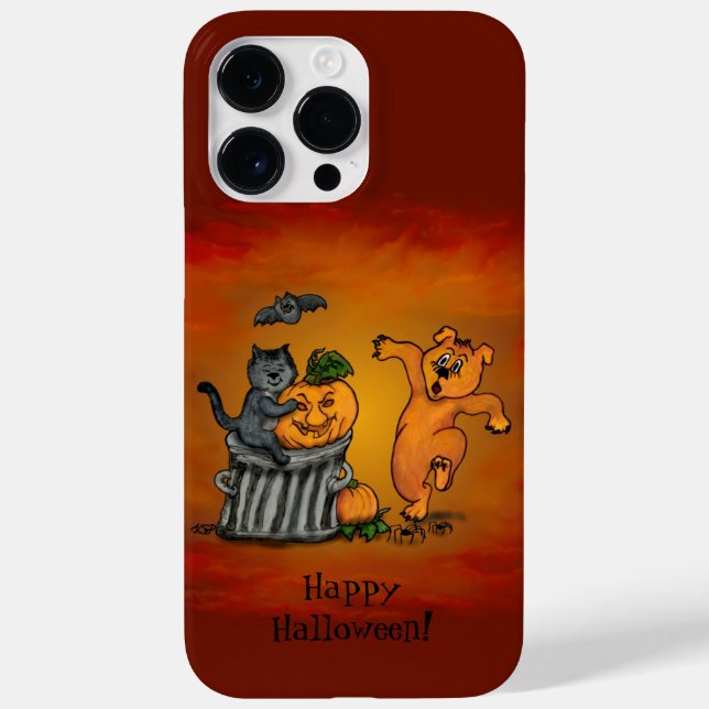 Funda De Case-Mate Para iPhone ¡Feliz Halloween! Perro de gato y araña (Reverso)