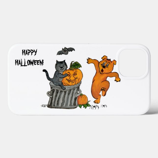Funda De Case-Mate Para iPhone ¡Feliz Halloween! Perro de gato y araña (Reverso (Horizontal))