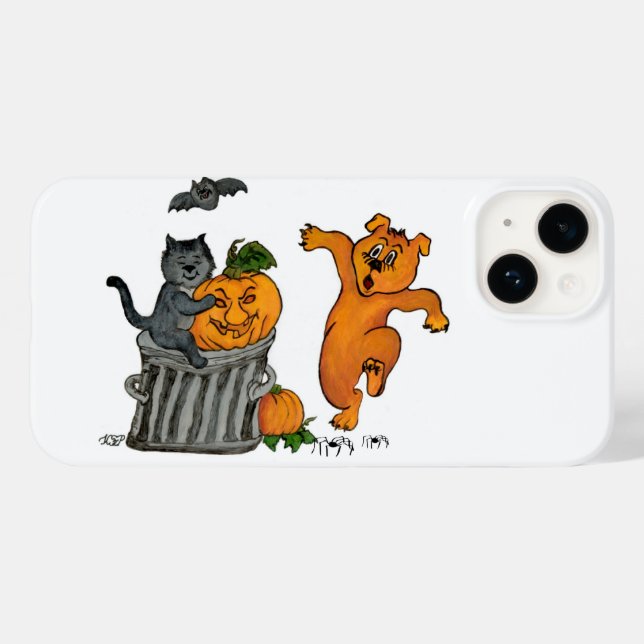 Funda De Case-Mate Para iPhone ¡Feliz Halloween! Perro de gato y araña (Reverso  (Horizontal))