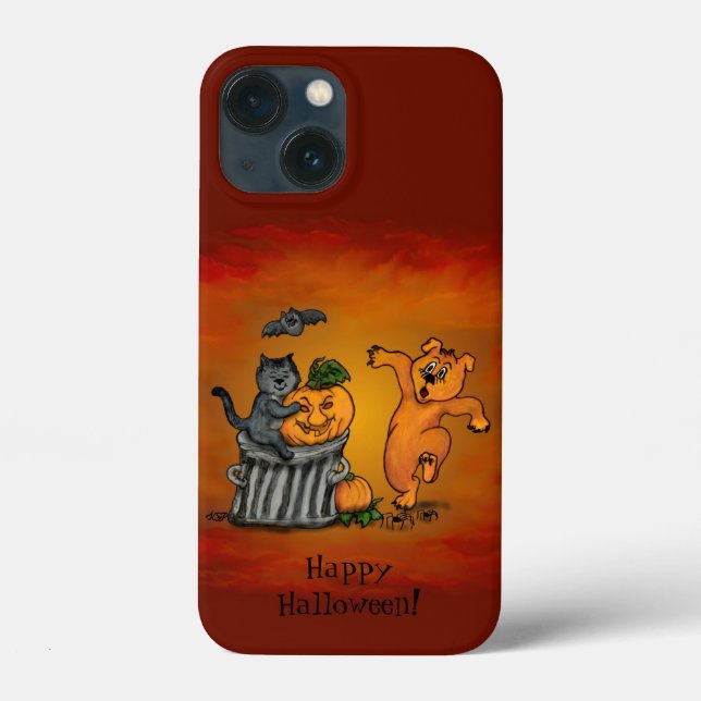 Funda De Case-Mate Para iPhone ¡Feliz Halloween! Perro de gato y araña (Reverso )