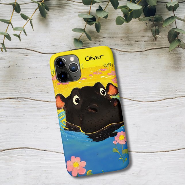 Funda De Case-Mate Para iPhone Feliz Hipopótamo en Estanque Florido (Subido por el creador)