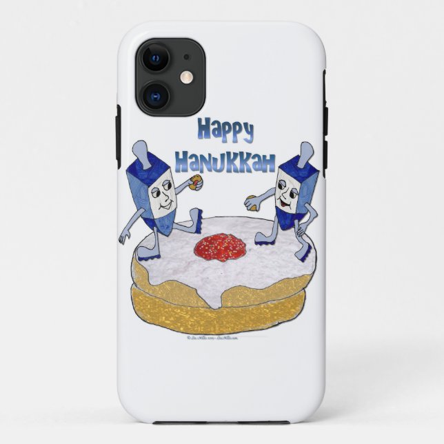 Funda De Case-Mate Para iPhone Feliz Janucá bailando Dreidels Donut de jalea (Reverso)