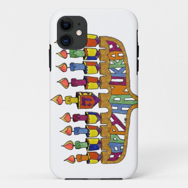 Funda De Case-Mate Para iPhone Feliz Janucá Dreidels Menorá (Reverso)