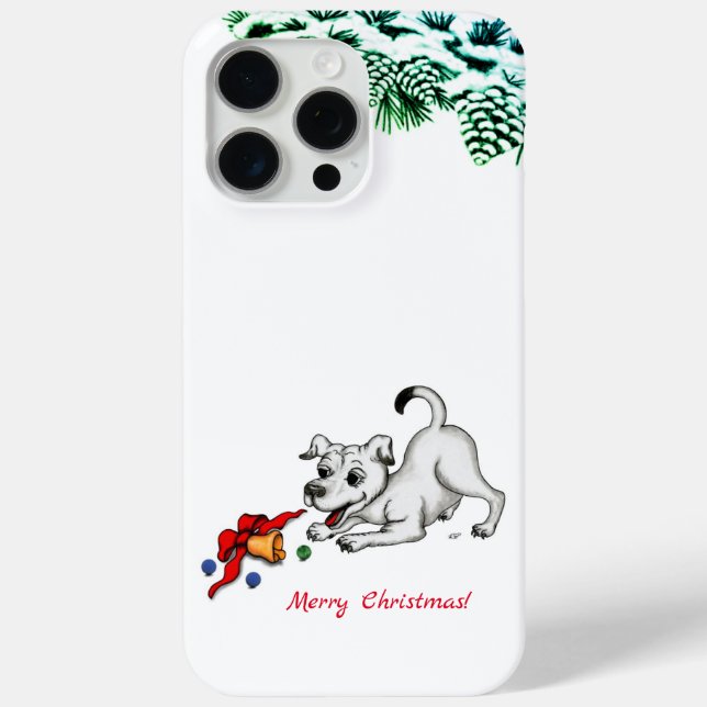 Funda De Case-Mate Para iPhone ¡Feliz Navidad! Cachorro con bell y ball (Reverso )