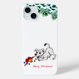 Funda Para iPhone 15 Mini ¡Feliz Navidad! Cachorro con bell y ball