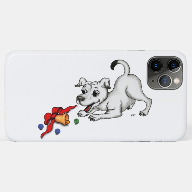 Funda De Case-Mate Para iPhone ¡Feliz Navidad! Cachorro con bell y ball (Reverso (horizontal))