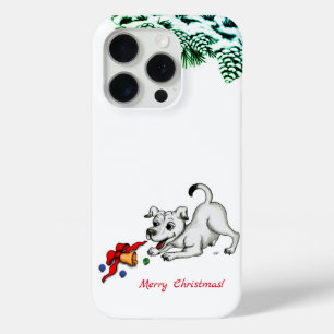 Funda Para iPhone 15 Pro ¡Feliz Navidad! Cachorro con Campana y Bola