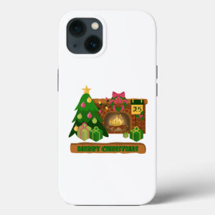Funda Para iPhone 13 Feliz Navidad cerca de la chimenea de fuego árbol 