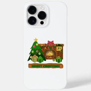 Funda Para iPhone 14 Pro Max De Case-Mate Feliz Navidad cerca de la chimenea de fuego árbol