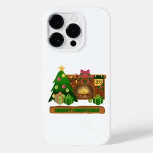 Funda Para iPhone 14 Pro De Case-Mate Feliz Navidad cerca de la chimenea de fuego árbol