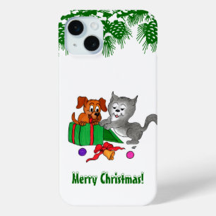 Funda Para iPhone 15 Mini Feliz Navidad con gato y pipa