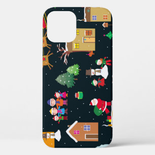 Funda Para iPhone 12 Feliz Navidad con una familia alegre y nevada