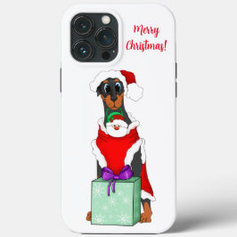Funda Para iPhone 13 Pro Max Feliz Navidad Doberman Adorable con Ropa de Santa 