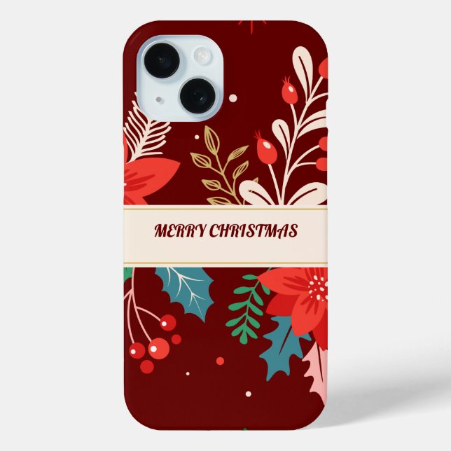 Funda De Case-Mate Para iPhone Feliz Navidad Floral (Reverso )
