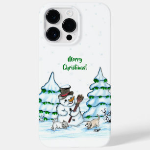 Funda Para iPhone 14 Pro Max De Case-Mate ¡Feliz Navidad! Hombre de nieve con gato y cachorr