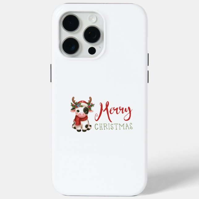 Funda De Case-Mate Para iPhone Feliz Navidad linda vaca (Reverso )