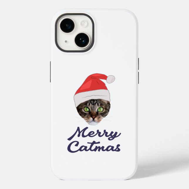 Funda De Case-Mate Para iPhone Feliz Navidad, Navidades Invitación a Gato Santa h (Reverso )