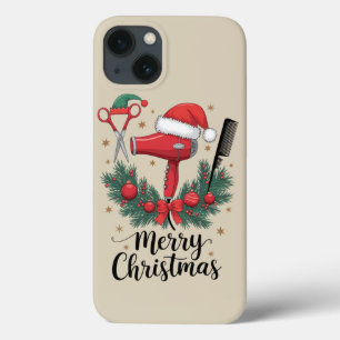 Funda Para iPhone 13 Feliz Navidad Peluquera Estilista de Cabello Xmas 