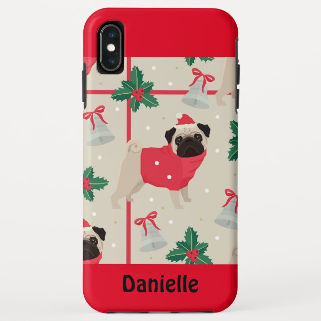 Funda De Case-Mate Para iPhone Feliz Navidad Pug (Reverso)