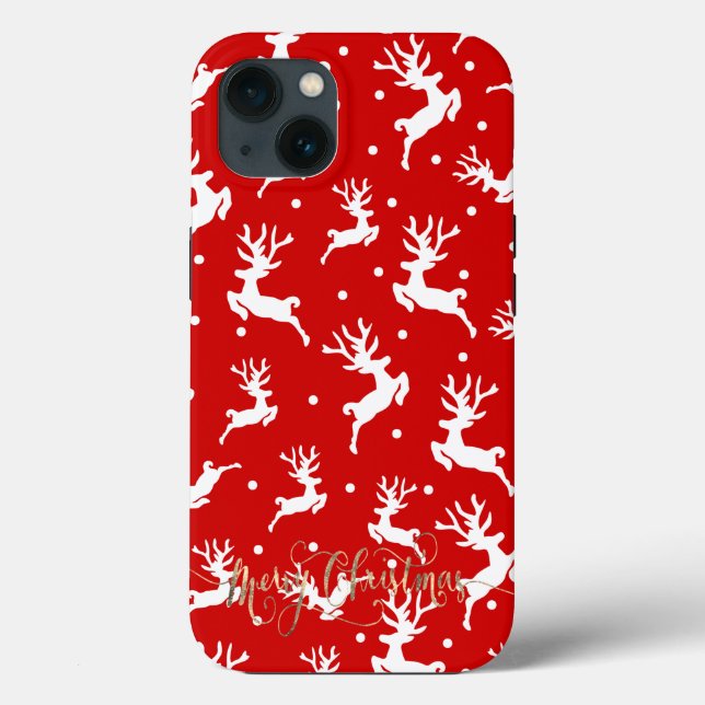 Funda De Case-Mate Para iPhone Feliz Navidad Renoes Rojos (Reverso )