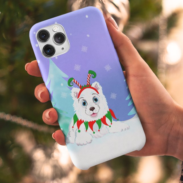 Funda De Case-Mate Para iPhone Feliz Navidad Samoyada Con La Cabeza De Elf (Subido por el creador)
