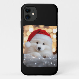Funda Para iPhone 11 Feliz Navidad Samoyen Perro Cachorro con Santa Hat
