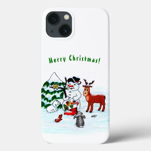 Funda De Case-Mate Para iPhone ¡Feliz Navidad! Snowman con sus amigos (Reverso)