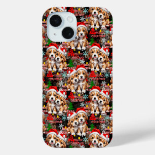 Funda Para iPhone 15 Feliz Navidad Sombrero de Santa Diseño de Perro Ca